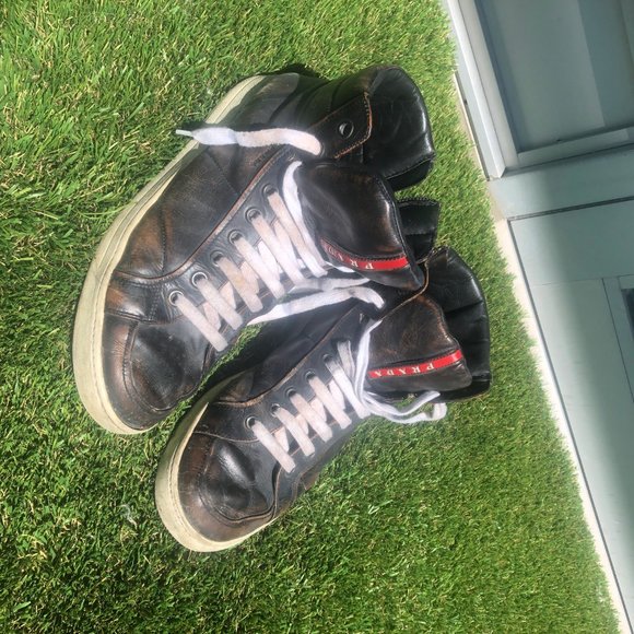 High top leather Prada retro sneakers - Picture 4 of 4